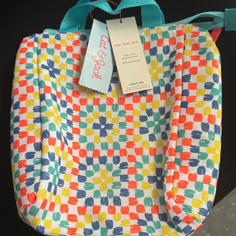 Cat & Jack Multicolor Pattern Lunch Bag – Teal Handles